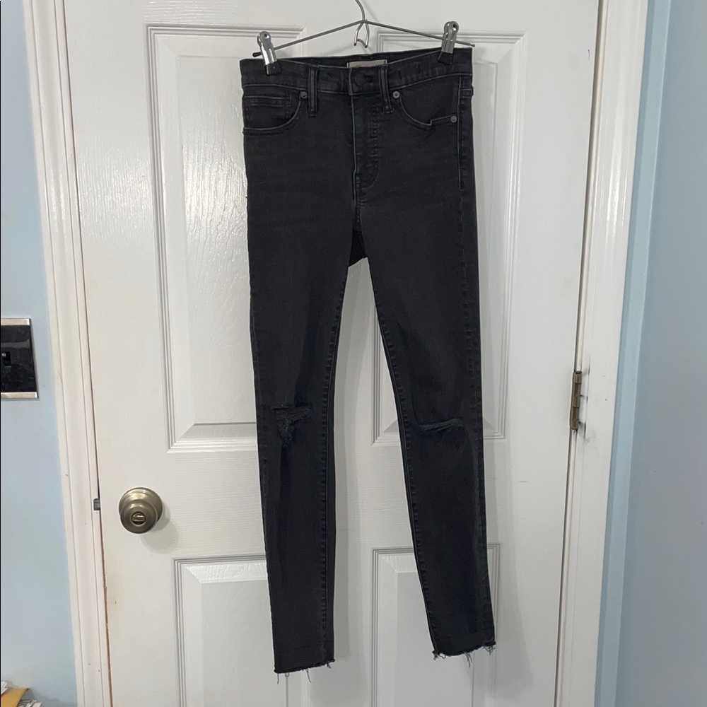 Madewell Black High Rise Distressed Skinny Jeans